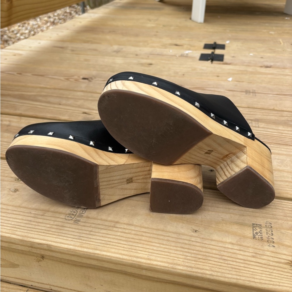 Steve Madden Black Brooklyn Clogs Mules Slides Boho Chic wooden bottom Size 8 - Picture 8 of 10